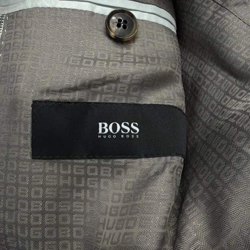 Hugo Boss Mens Blazer 42L Wool Gray Plaid Jacket Italy